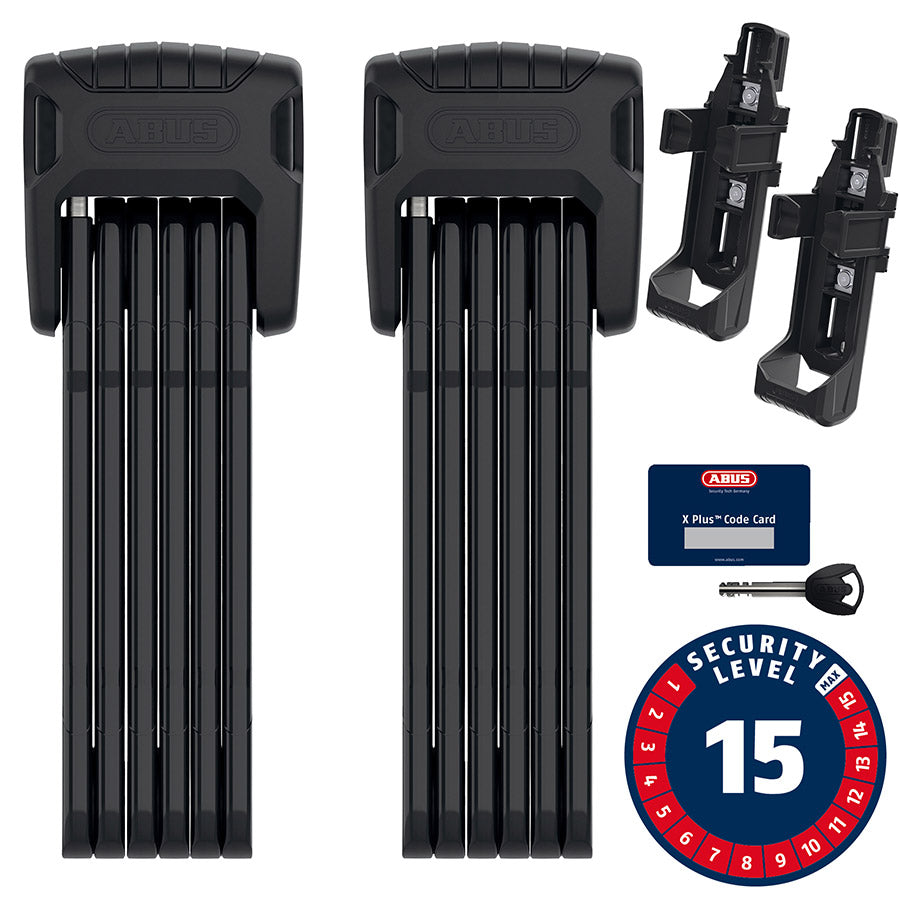 Abus, Bordo Granit XPlus 6500 TwinSet, Folding Lock, Key, 90cm, 3.0' x 2, 5.5mm, Black, Set