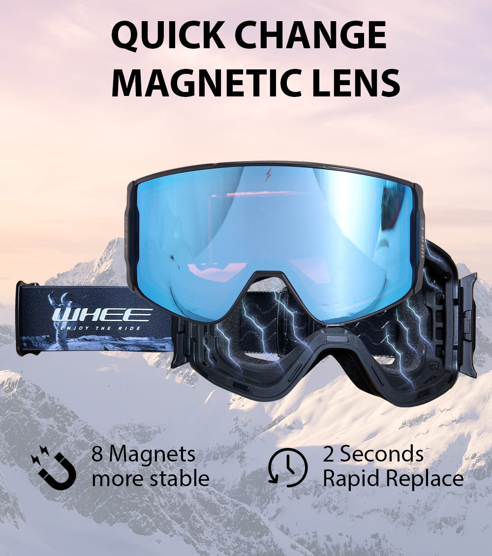 WHEE Magnetic Ski Goggles Dual Layers Lens UV400
