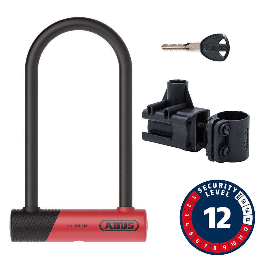 Abus, Ultimate 420K, U-Lock, Key, 150x230mm, 5.9''x9'', Thickness in mm: 14mm, Red