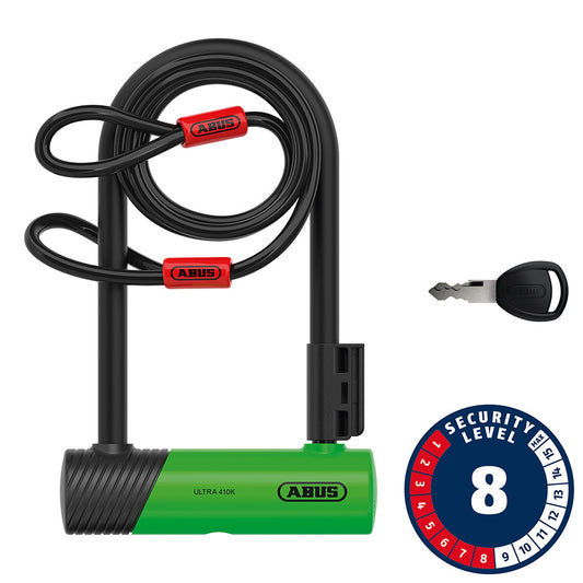 Abus, Ultra 410K Mini + Cobra, U-Lock, Key, 150x180mm, 5.9''x7'', Thickness in mm: 12mm, Green