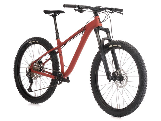 Red mountain bike on a white background